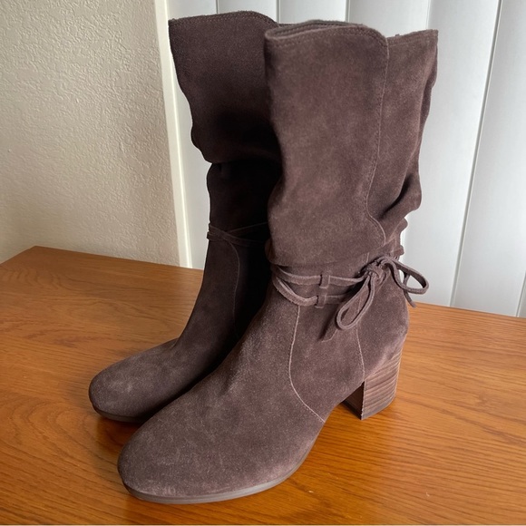 Violet & Red Janine Slouch Suede Boots Size 7.5 Brown - Picture 1 of 14